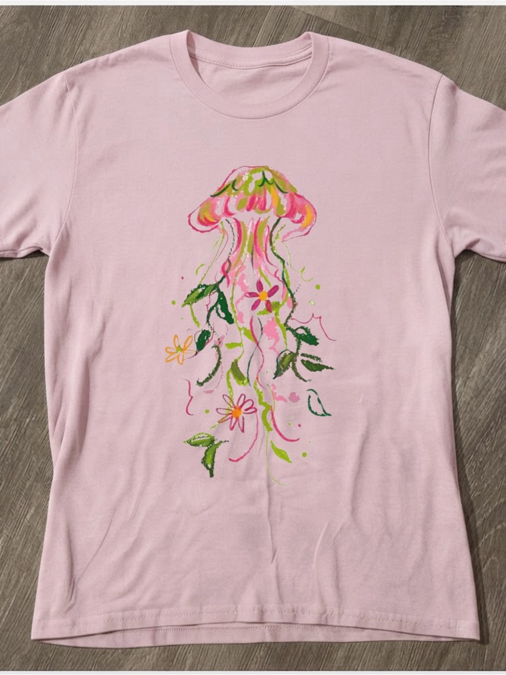 Floral Jellyfish Graphic Tee Gildan Light Pink T-shirt